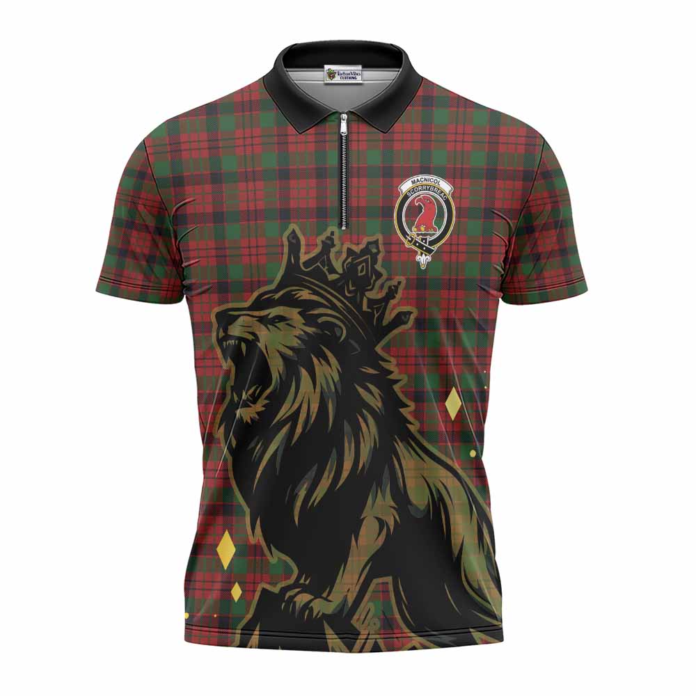 MacNicol (McNicol) Tartan Family Crest Zipper Polo Shirt Crowned Lion Roaring