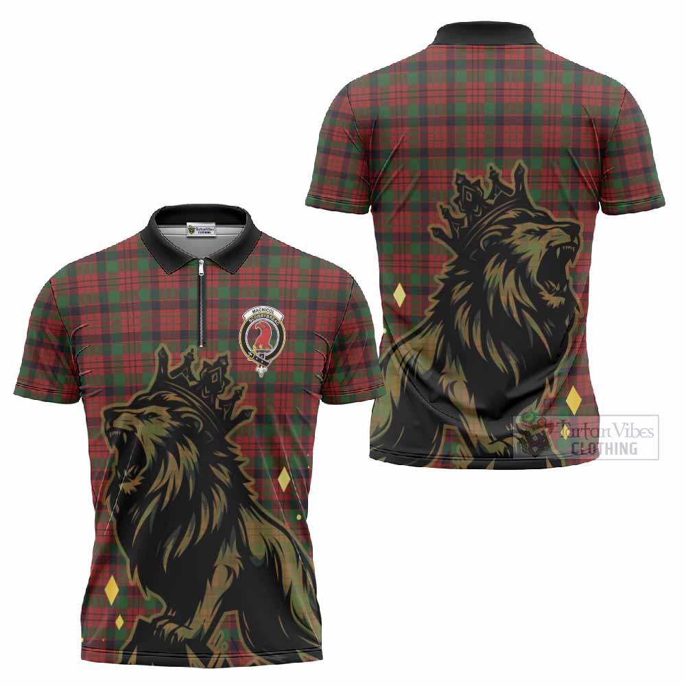 MacNicol (McNicol) Tartan Family Crest Zipper Polo Shirt Crowned Lion Roaring