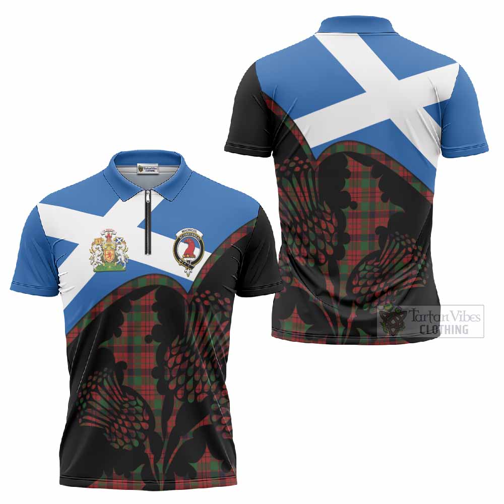 MacNicol (McNicol) Tartan Family Crest Zipper Polo Shirt Scotland Thistle Floral Flag Style