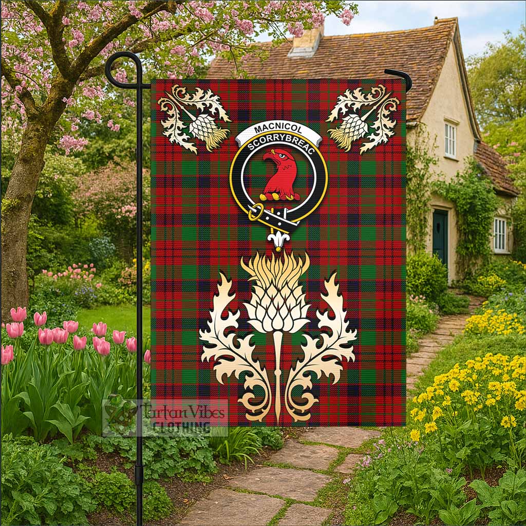 MacNicol (McNicol) Tartan Garden Flag with Golden Regal Scottish Thistle Emblem - Tartan Vibes Clothing