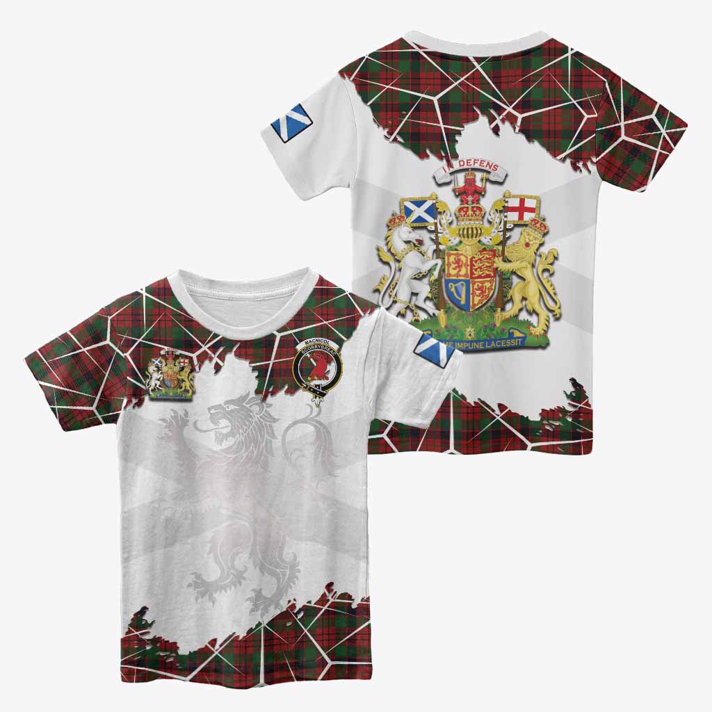 MacNicol (McNicol) Tartan Kid T-shirt with Family Crest and Lion Rampant Grunge Style