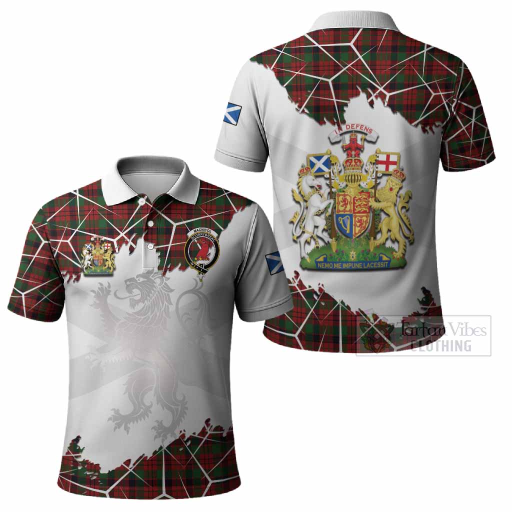 MacNicol (McNicol) Tartan Polo Shirt with Family Crest and Lion Rampant Grunge Style