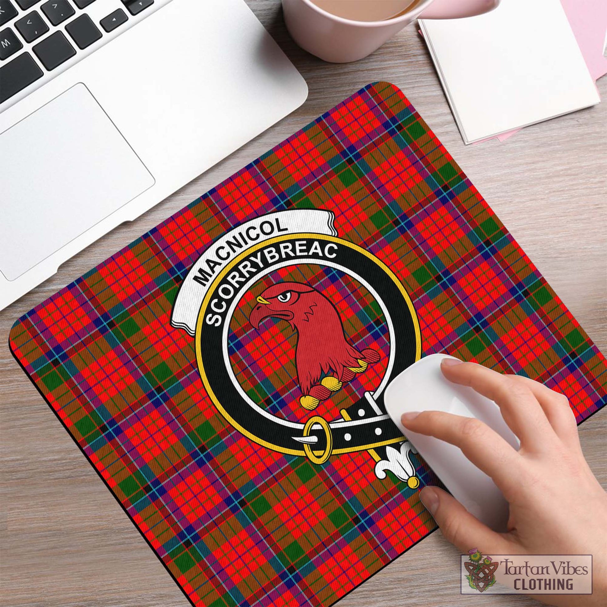 Tartan Vibes Clothing MacNicol of Scorrybreac Tartan Mouse Pad with Family Crest