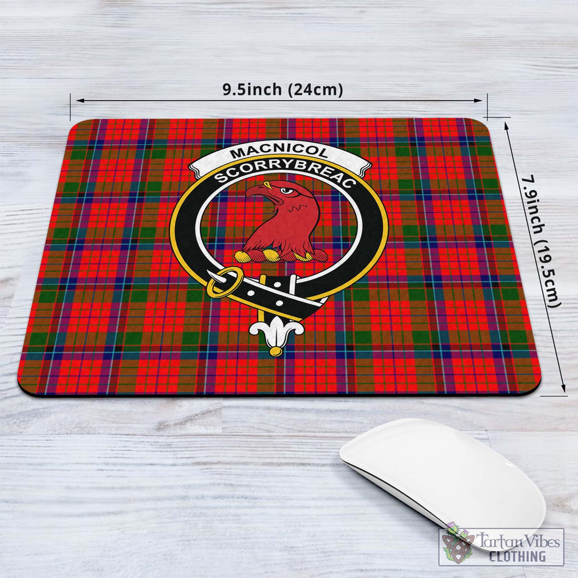 Tartan Vibes Clothing MacNicol of Scorrybreac Tartan Mouse Pad with Family Crest