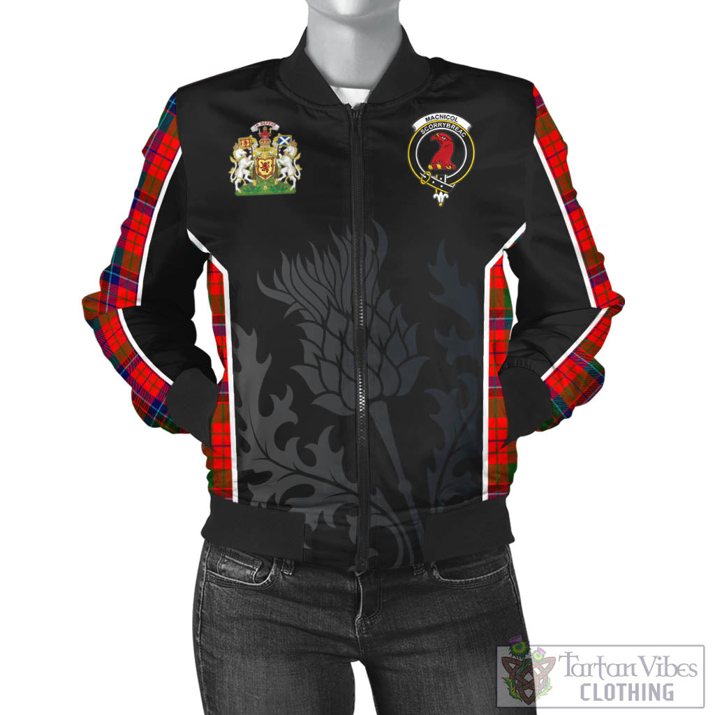 Tartan Vibes Clothing MacNicol of Scorrybreac Tartan Bomber Jacket with Family Crest and Scottish Thistle Vibes Sport Style