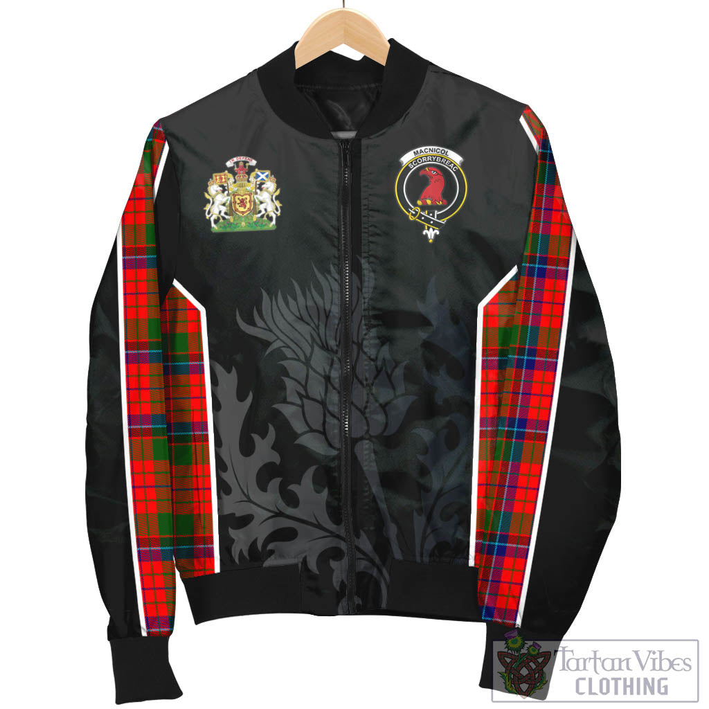 Tartan Vibes Clothing MacNicol of Scorrybreac Tartan Bomber Jacket with Family Crest and Scottish Thistle Vibes Sport Style