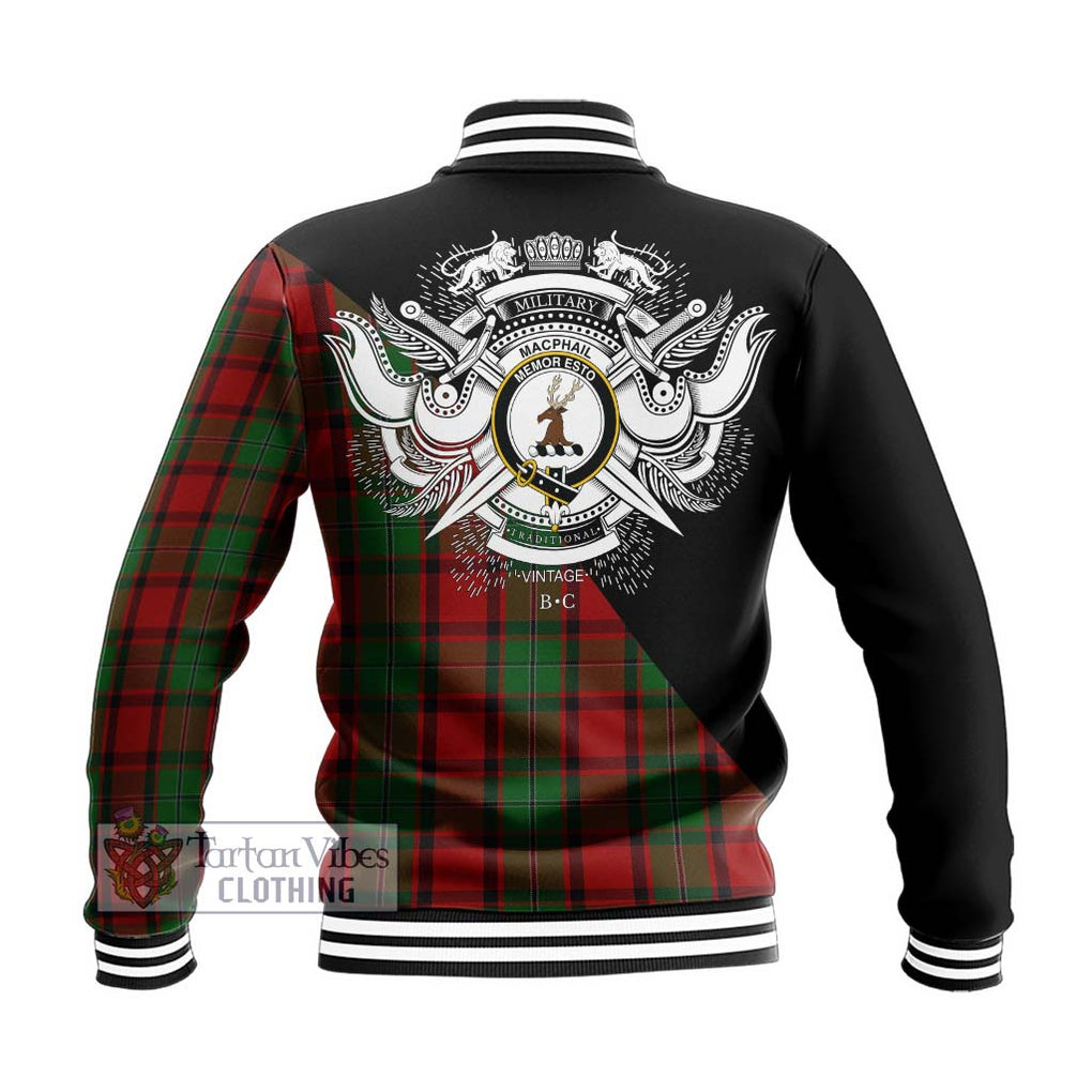 MacPhail (McPhail) Tartan Baseball Jacket with Family Crest and Military Logo Style - Tartanvibesclothing Shop