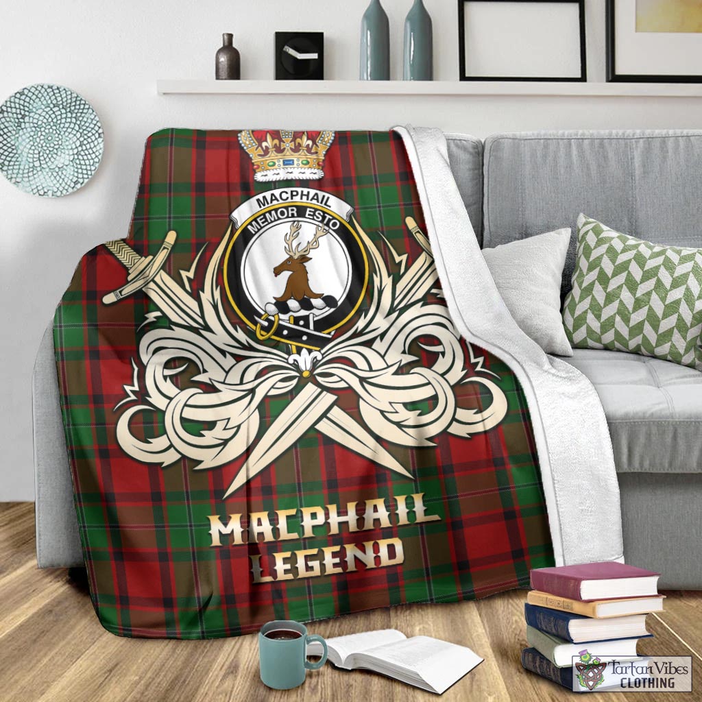 Tartan Vibes Clothing MacPhail Tartan Blanket with Clan Crest and the Golden Sword of Courageous Legacy
