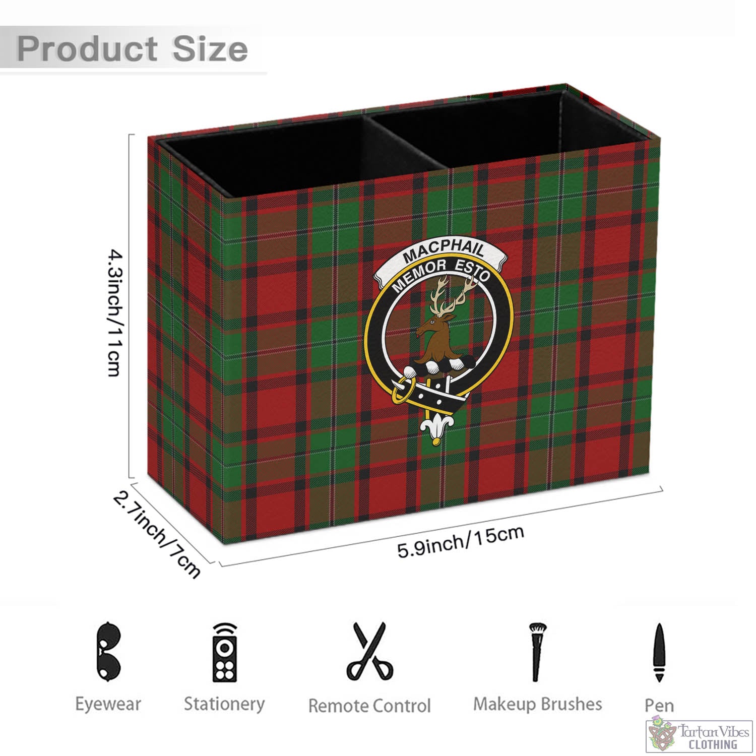 Tartan Vibes Clothing MacPhail Tartan Pen Holder with Family Crest