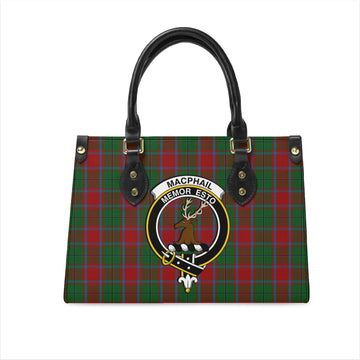 MacPhail Blue Bands Tartan Leather Bag with Family Crest