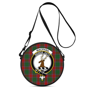 MacPhail Blue Bands Tartan Round Satchel Bags with Family Crest