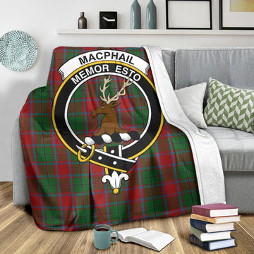 MacPhail Blue Bands Tartan Blanket with Family Crest