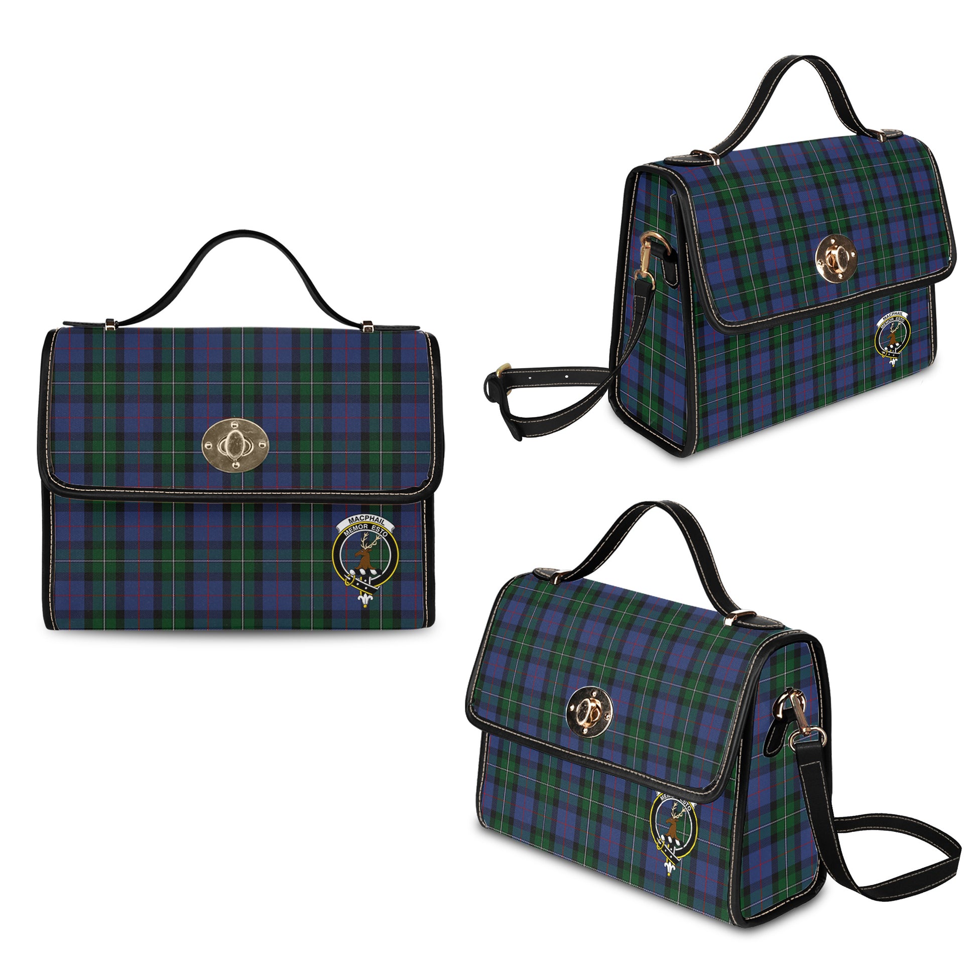 macphail-hunting-tartan-leather-strap-waterproof-canvas-bag-with-family-crest