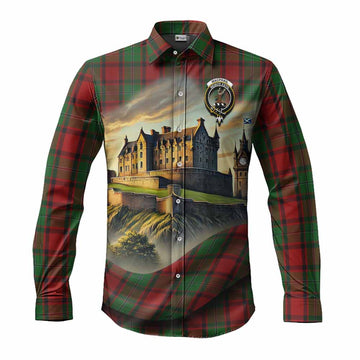 MacPhail (McPhail) Tartan Family Crest Long Sleeve Button Shirt with Scottish Ancient Castle Style