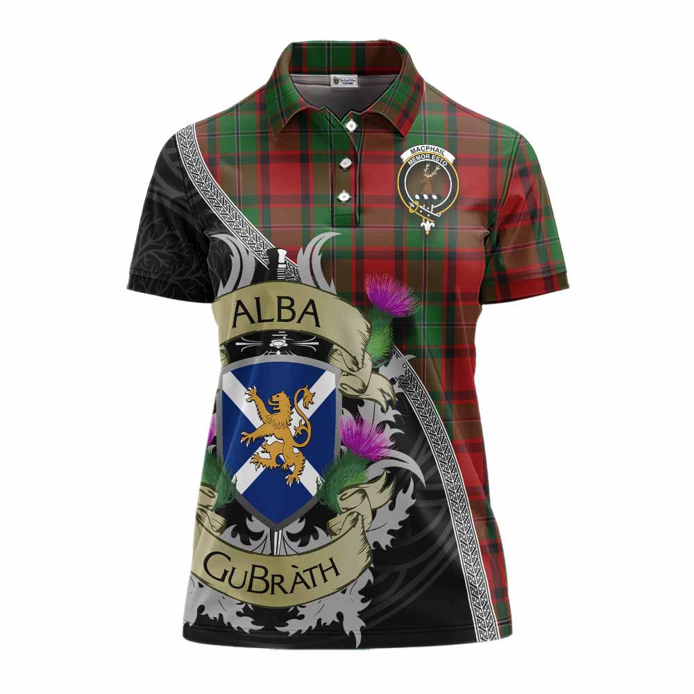 Tartan Vibes Clothing MacPhail (McPhail) Tartan Family Crest Women's Polo Shirt Lion Rampant Royal Thistle Shield Celtic Inspired