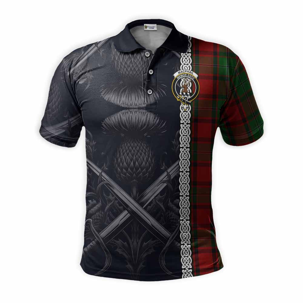 Tartan Vibes Clothing MacPhail (McPhail) Tartan Polo Shirt with Family Crest Cross Sword Thistle Celtic Vibes