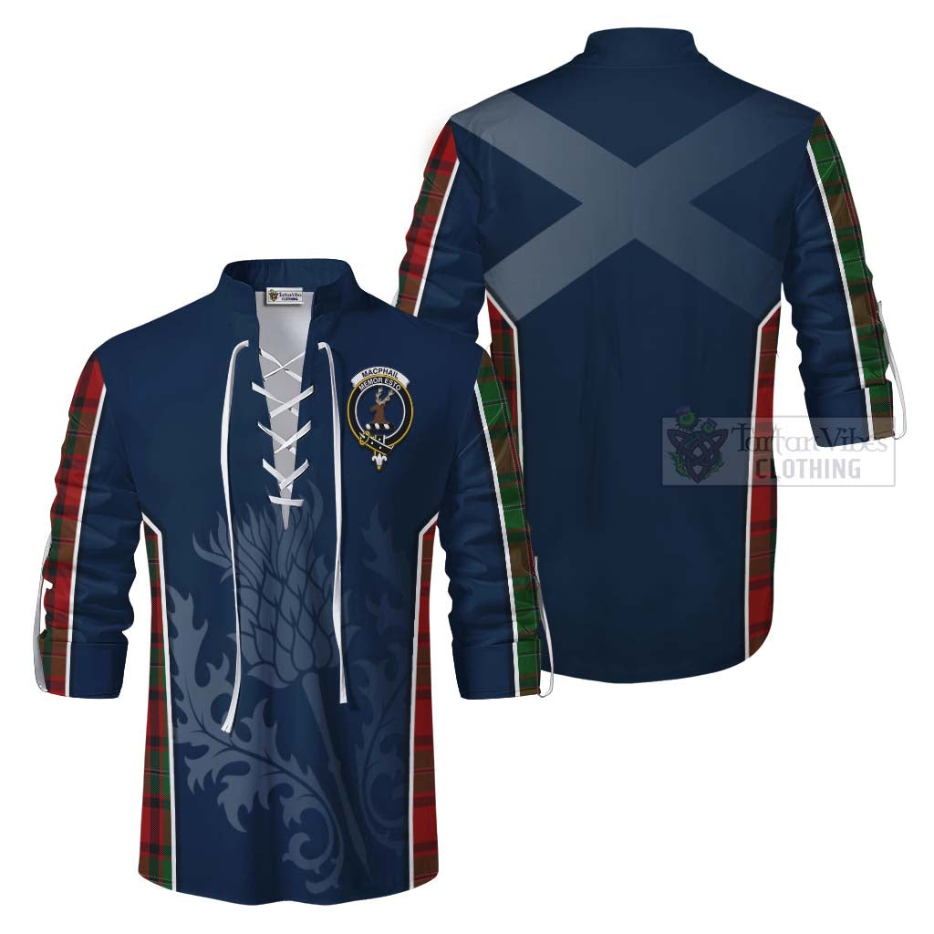 Tartan Vibes Clothing MacPhail (McPhail) Tartan Ghillie Kilt Shirt with Family Crest and Scottish Thistle Vibes Sport Style