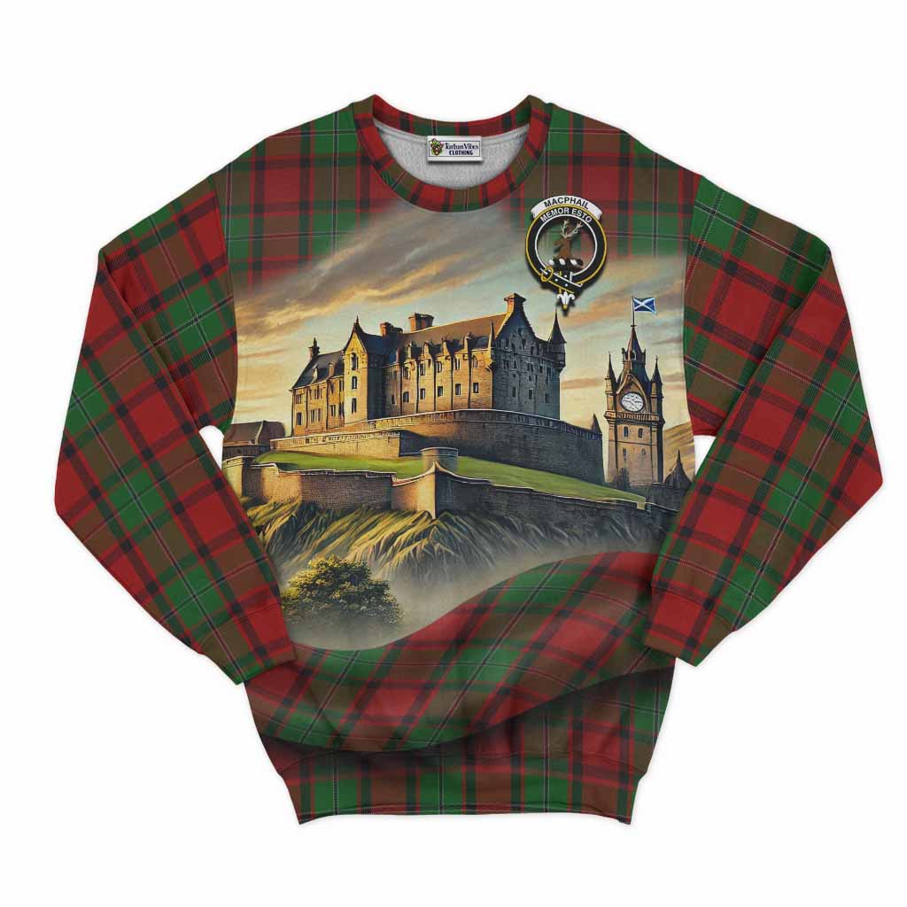 Tartan Vibes Clothing MacPhail (McPhail) Tartan Family Crest Sweatshirt with Scottish Ancient Castle Style
