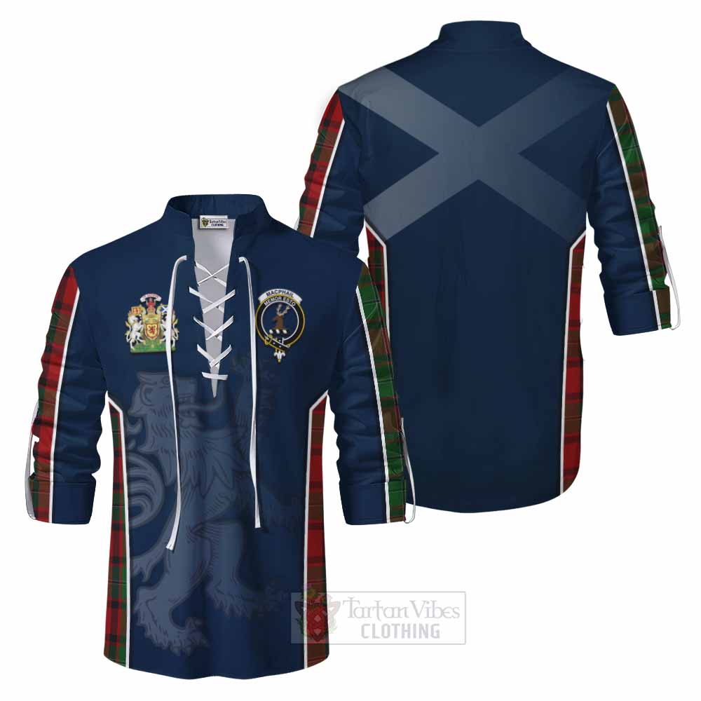 Tartan Vibes Clothing MacPhail (McPhail) Tartan Ghillie Kilt Shirt with Family Crest and Lion Rampant Vibes Sport Style