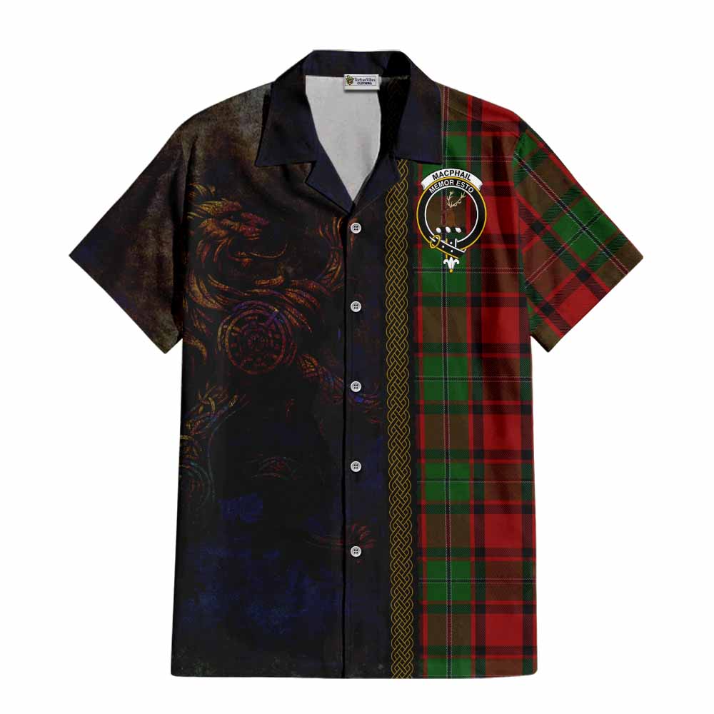 Tartan Vibes Clothing MacPhail (McPhail) Tartan Family Crest Short Sleeve Button Shirt Alba Gu Brath Be Brave Lion Ancient Style