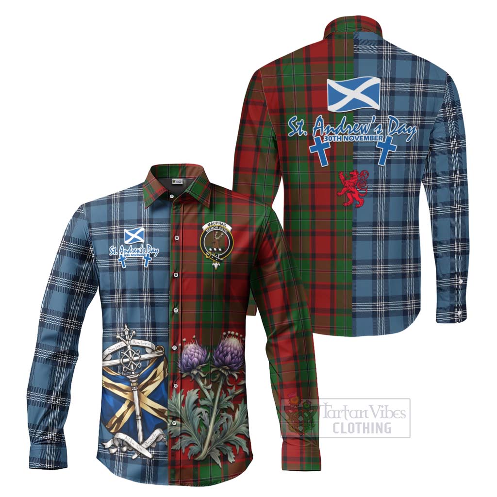 MacPhail (McPhail) Tartan Long Sleeve Button Shirt Happy St. Andrew's Day Half Tartan Style Men's Shirt S - Tartan Vibes Clothing