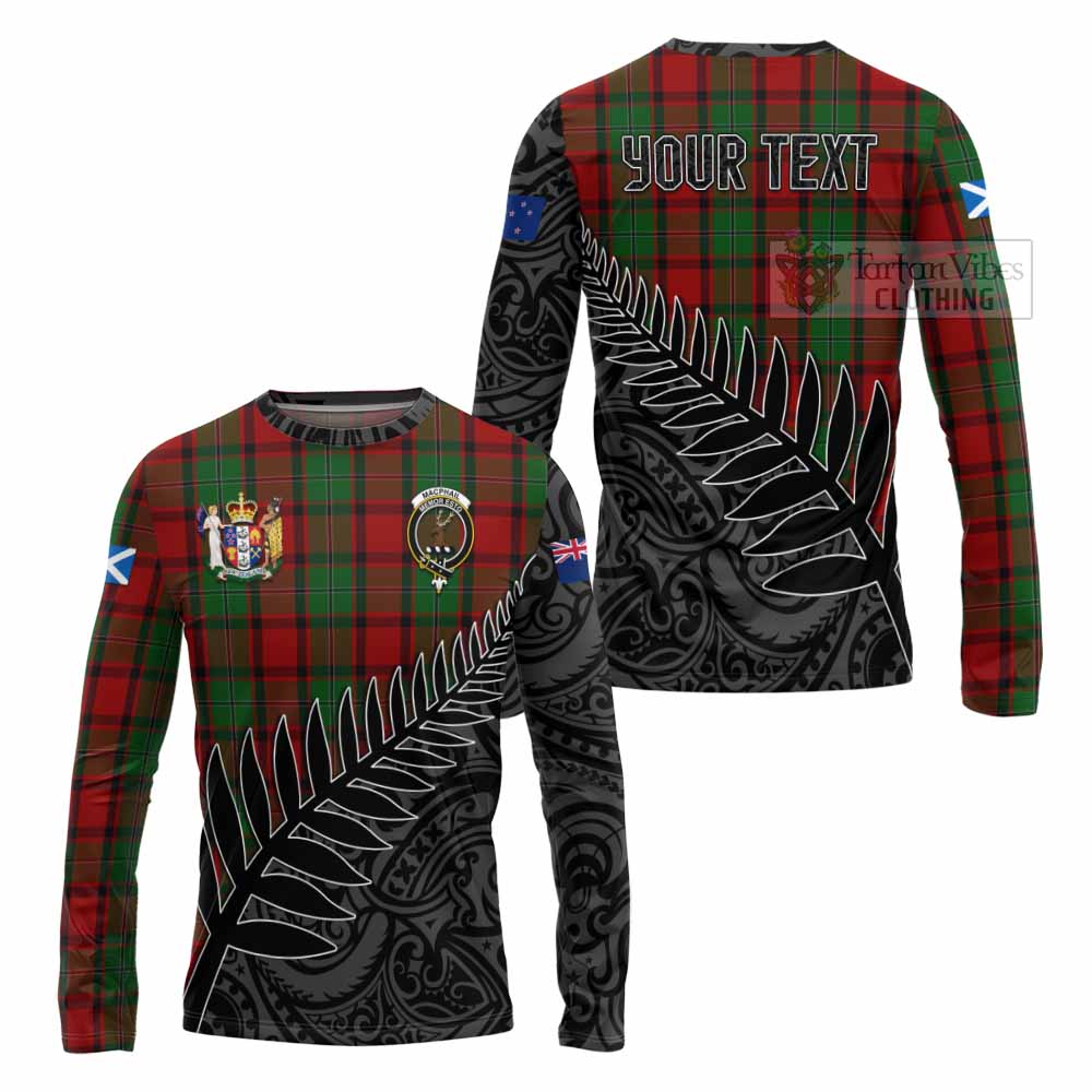 Tartan Vibes Clothing MacPhail (McPhail) Crest Tartan Long Sleeve T-Shirt with New Zealand Silver Fern Half Style