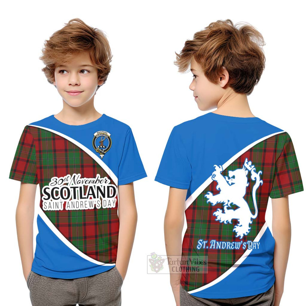 Tartan Vibes Clothing MacPhail (McPhail) Family Crest Tartan Kid T-Shirt Celebrate Saint Andrew's Day in Style