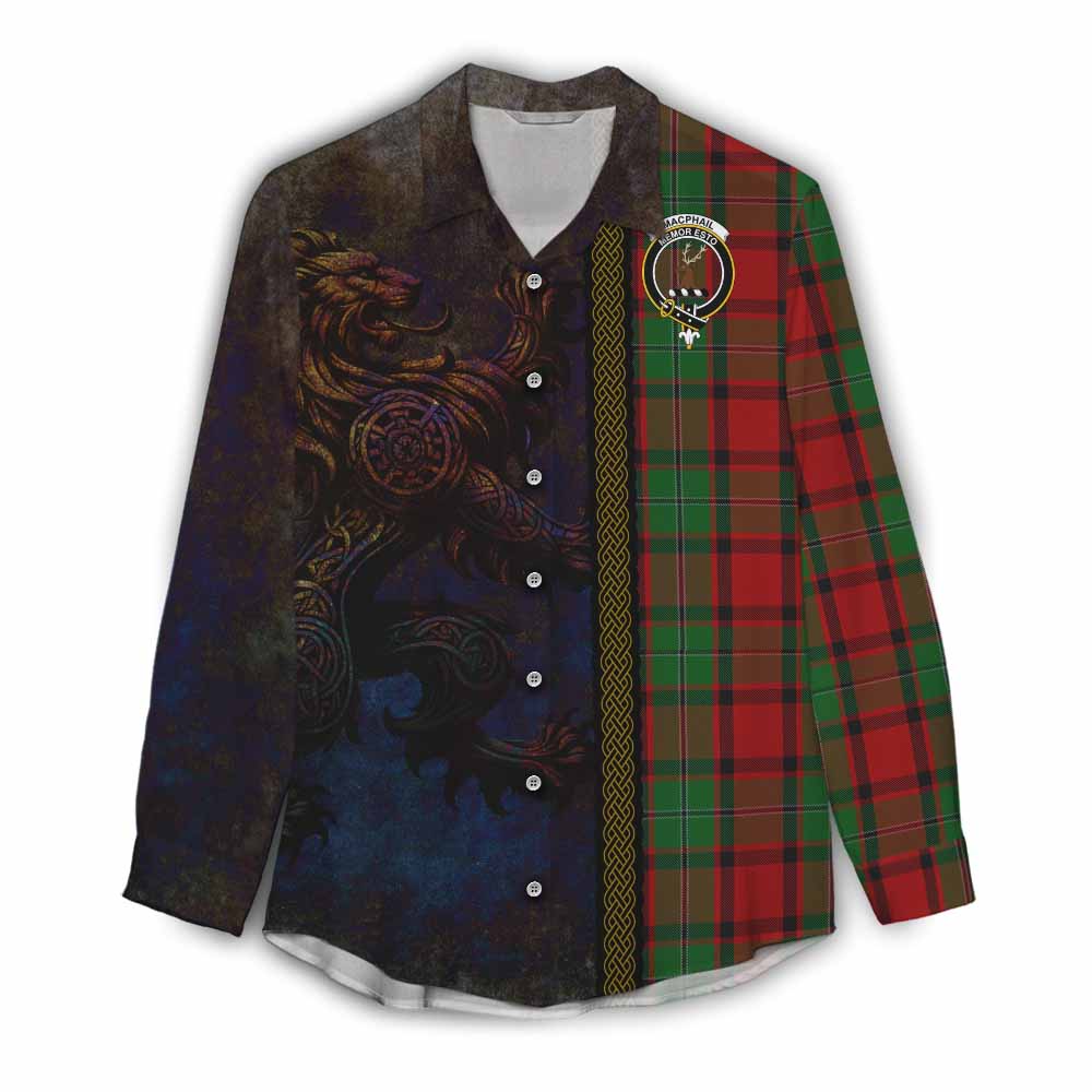Tartan Vibes Clothing MacPhail (McPhail) Tartan Family Crest Women's Casual Shirt Alba Gu Brath Be Brave Lion Ancient Style