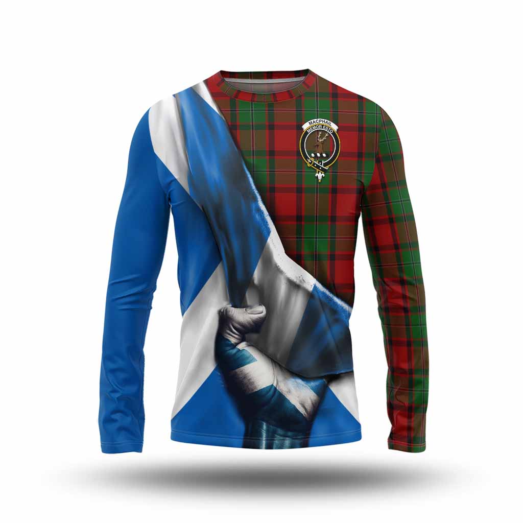 Tartan Vibes Clothing MacPhail (McPhail) Tartan Long Sleeve T-Shirt with Family Crest Scotland Patriotic Style