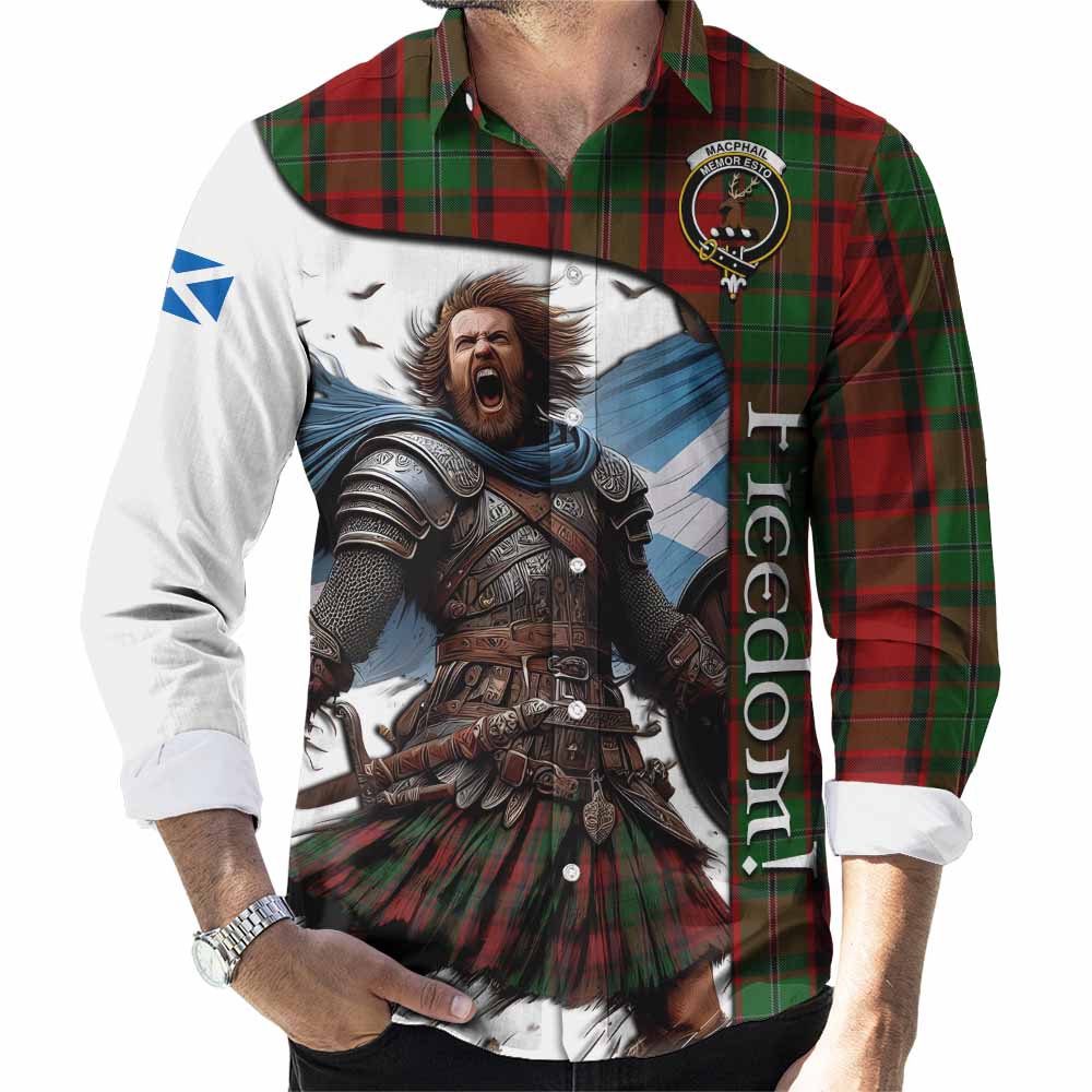 Tartan Vibes Clothing MacPhail (McPhail) Crest Tartan Long Sleeve Button Shirt Inspired by the Freedom of Scottish Warrior