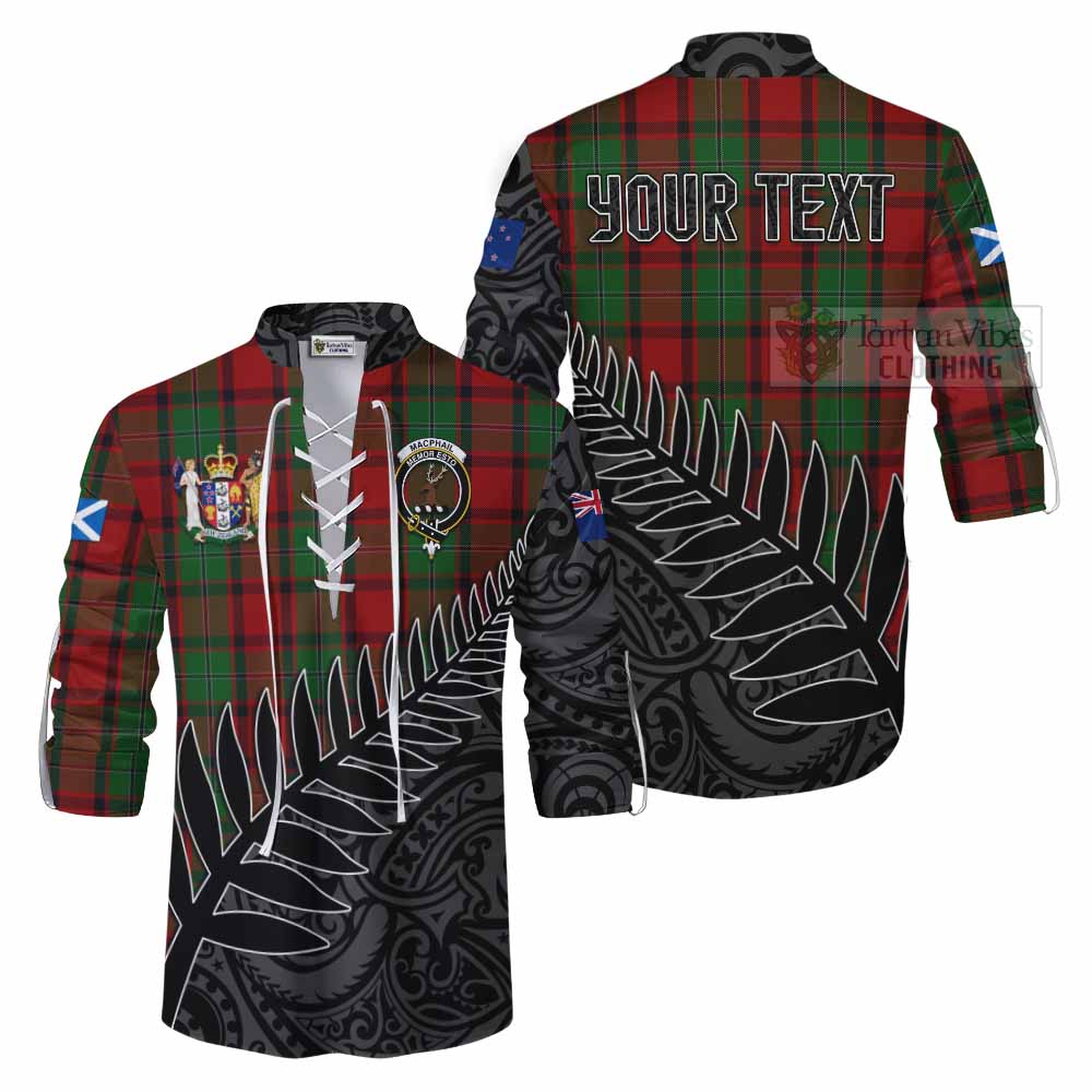 Tartan Vibes Clothing MacPhail (McPhail) Crest Tartan Ghillie Kilt Shirt with New Zealand Silver Fern Half Style
