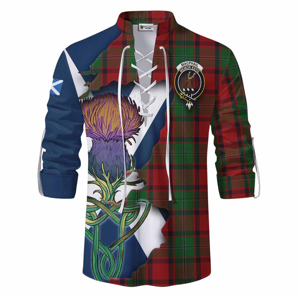 Tartan Vibes Clothing MacPhail (McPhail) Tartan Family Crest Ghillie Kilt Shirt Scottish Thistle Celtic Inspired