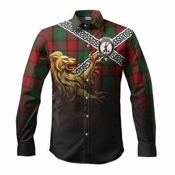 MacPhail (McPhail) Crest Tartan Long Sleeve Button Shirt with Golden Lion Emblem Celtic Style