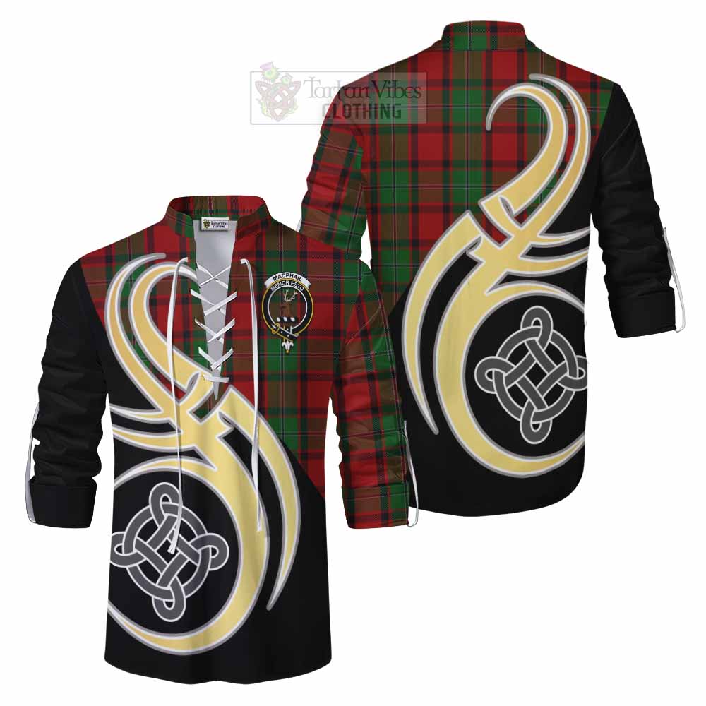 Tartan Vibes Clothing MacPhail (McPhail) Tartan Ghillie Kilt Shirt with Family Crest and Celtic Symbol Style