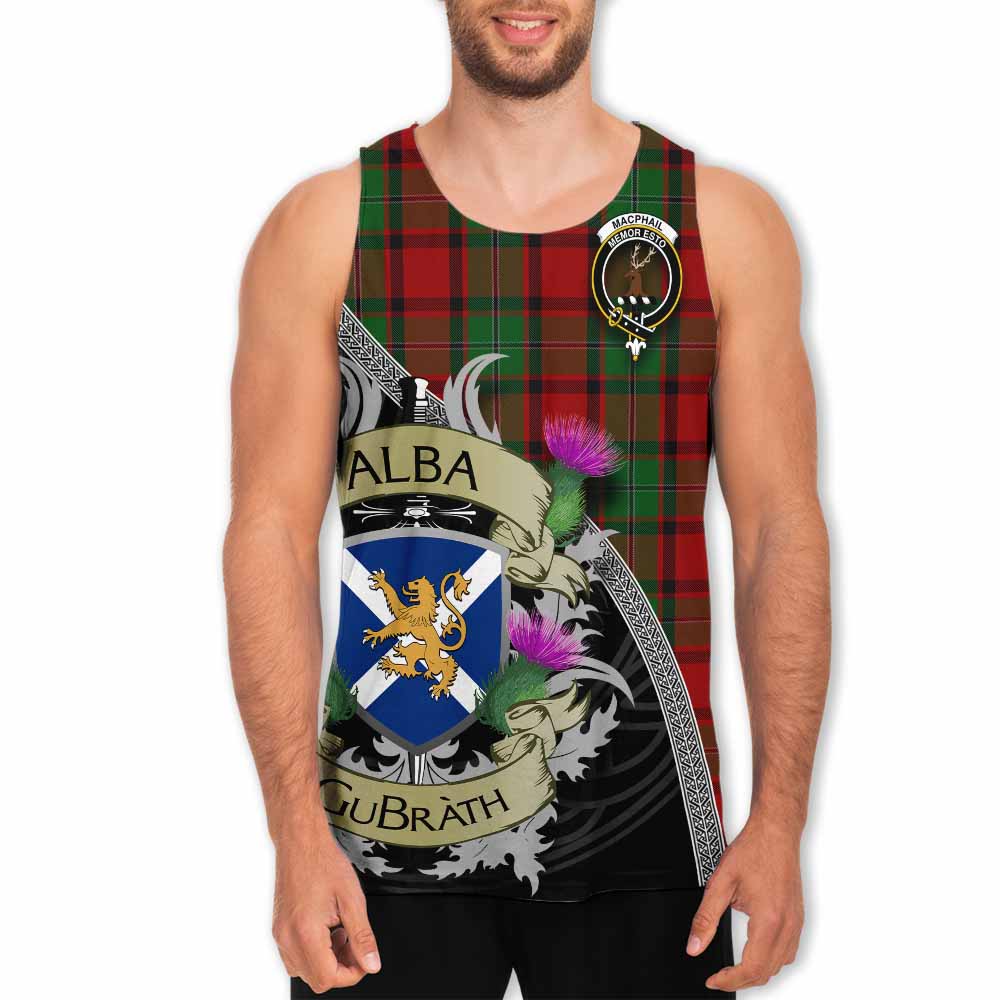 Tartan Vibes Clothing MacPhail (McPhail) Tartan Family Crest Men's Tank Top Lion Rampant Royal Thistle Shield Celtic Inspired