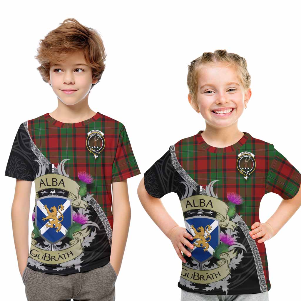 Tartan Vibes Clothing MacPhail (McPhail) Tartan Family Crest Kid T-Shirt Lion Rampant Royal Thistle Shield Celtic Inspired
