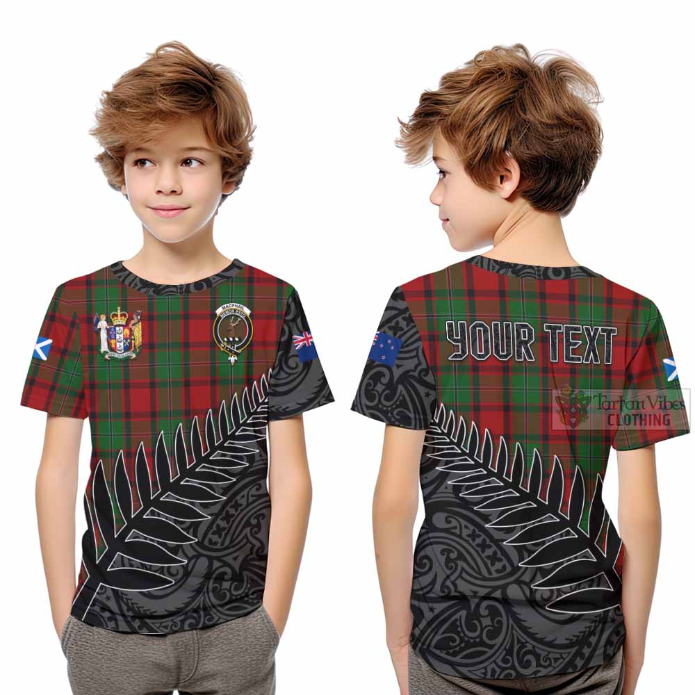 Tartan Vibes Clothing MacPhail (McPhail) Crest Tartan Kid T-Shirt with New Zealand Silver Fern Half Style
