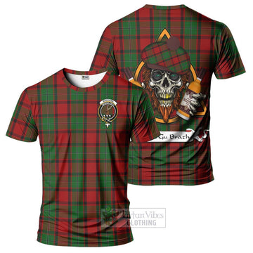 Tartan Vibes Clothing MacPhail (McPhail) Tartan T-Shirt with Family Crest and Bearded Skull Holding Bottles of Whiskey