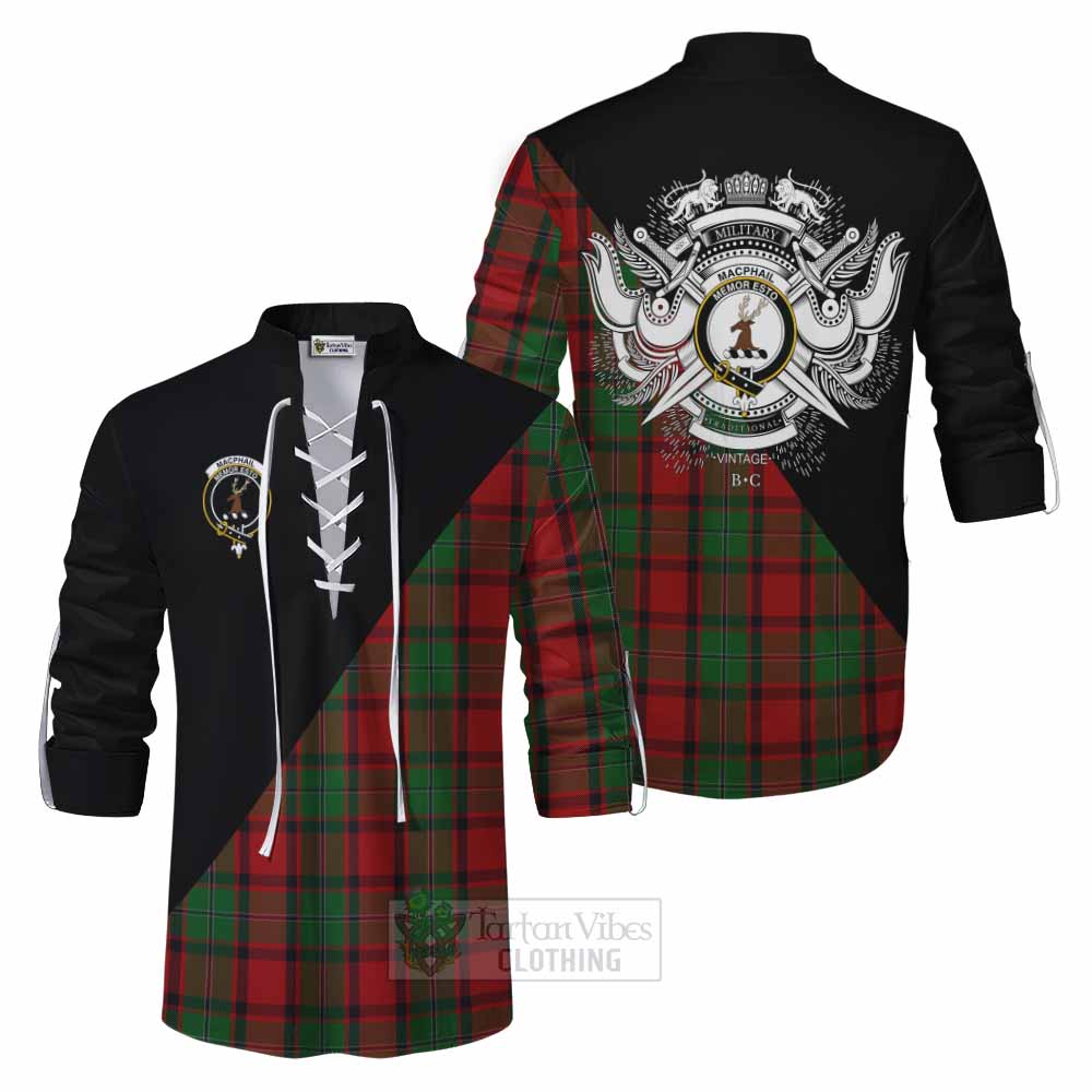 Tartan Vibes Clothing MacPhail (McPhail) Tartan Ghillie Kilt Shirt with Family Crest and Military Logo Style