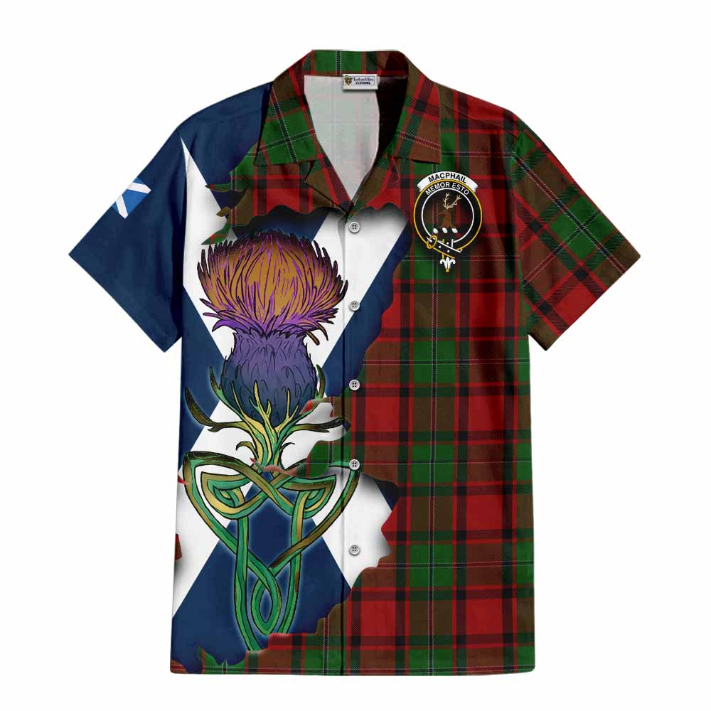 Tartan Vibes Clothing MacPhail (McPhail) Tartan Family Crest Short Sleeve Button Shirt Scottish Thistle Celtic Inspired