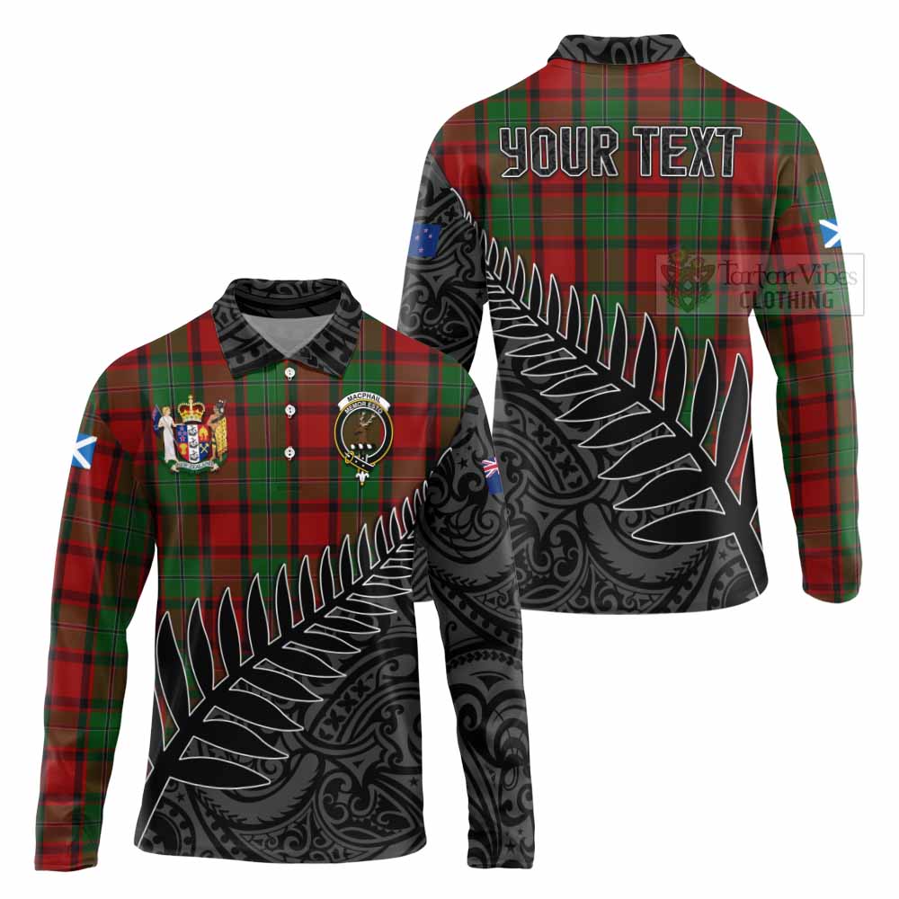 Tartan Vibes Clothing MacPhail (McPhail) Crest Tartan Long Sleeve Polo Shirt with New Zealand Silver Fern Half Style