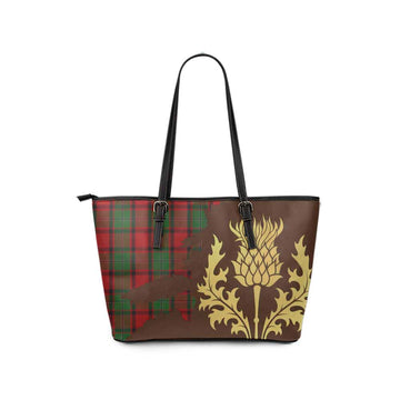 MacPhail (McPhail) Tartan Leather Tote Bag Gold Thistle Style