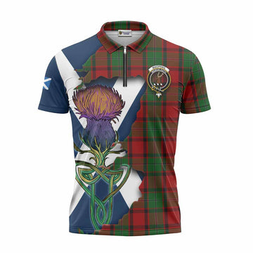 Tartan Vibes Clothing MacPhail (McPhail) Tartan Family Crest Zipper Polo Shirt Scottish Thistle Celtic Inspired