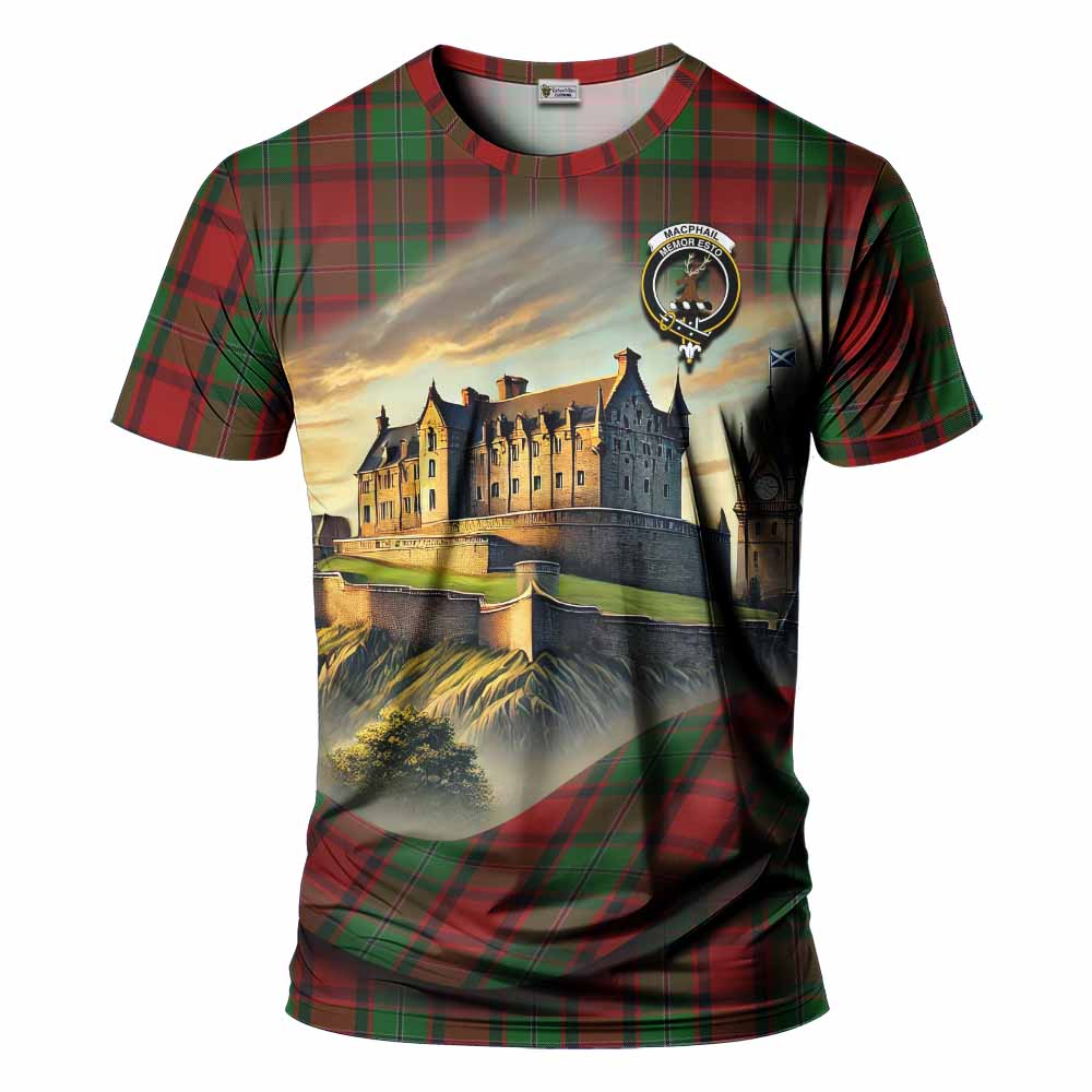 Tartan Vibes Clothing MacPhail (McPhail) Tartan Family Crest T-Shirt with Scottish Ancient Castle Stype