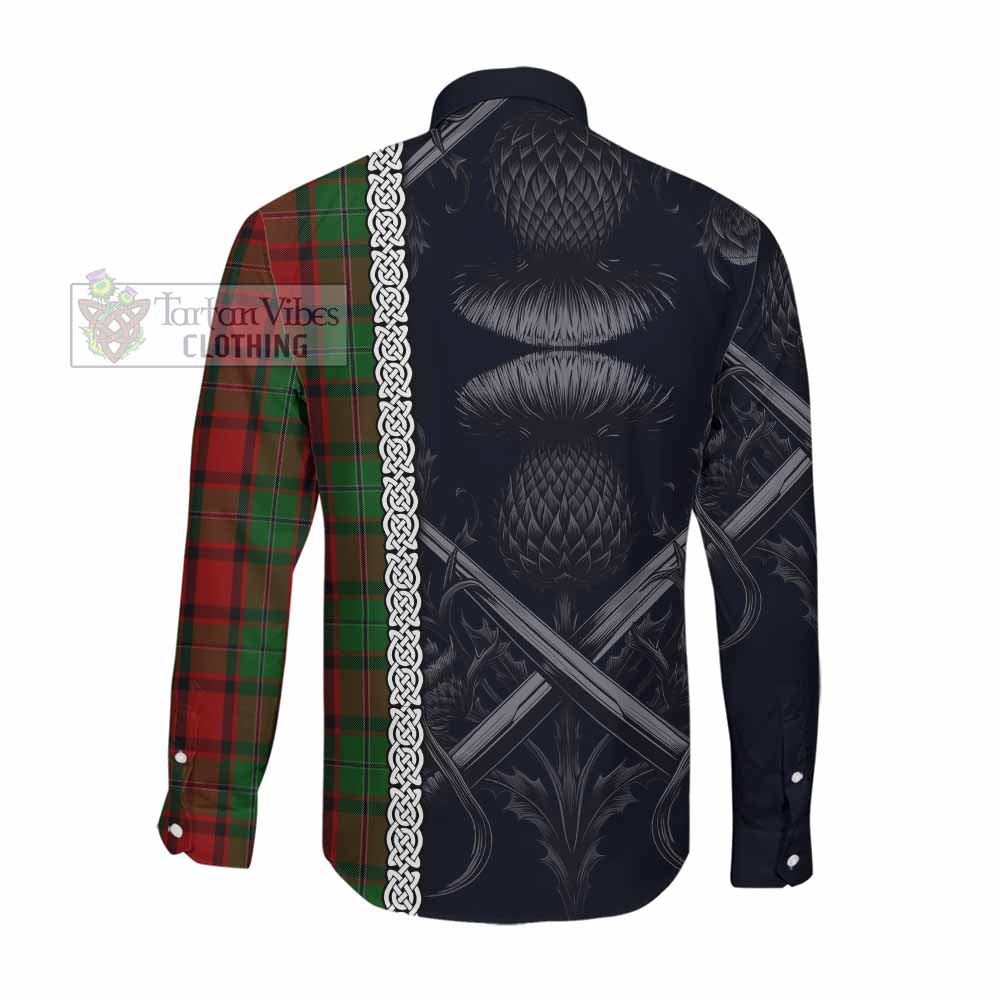 Tartan Vibes Clothing MacPhail (McPhail) Tartan Long Sleeve Button Shirt with Family Crest Cross Sword Thistle Celtic Vibes