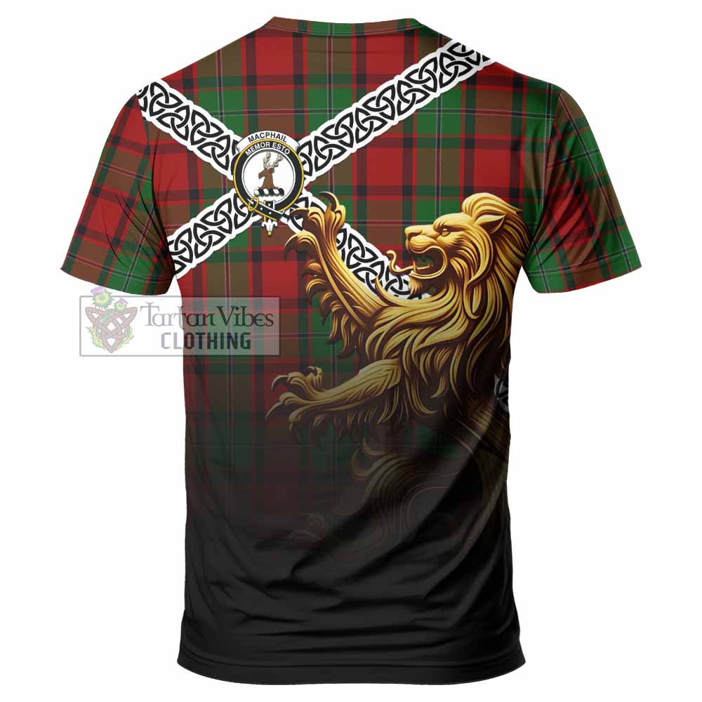Tartan Vibes Clothing MacPhail (McPhail) Crest Tartan T-Shirt with Golden Lion Emblem Celtic Style