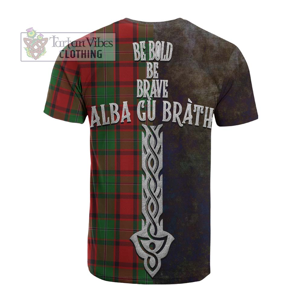 Tartan Vibes Clothing MacPhail (McPhail) Tartan Family Crest Cotton T-shirt Alba Gu Brath Be Brave Lion Ancient Style