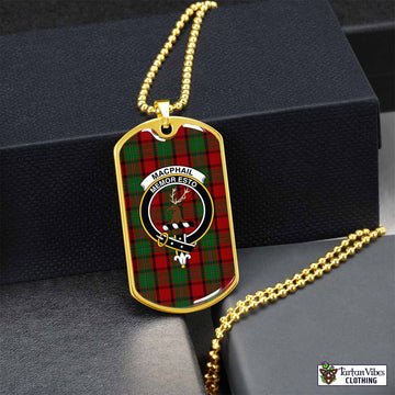 Tartan Vibes Clothing MacPhail (McPhail) Tartan Dog Tag Necklace with Family Crest