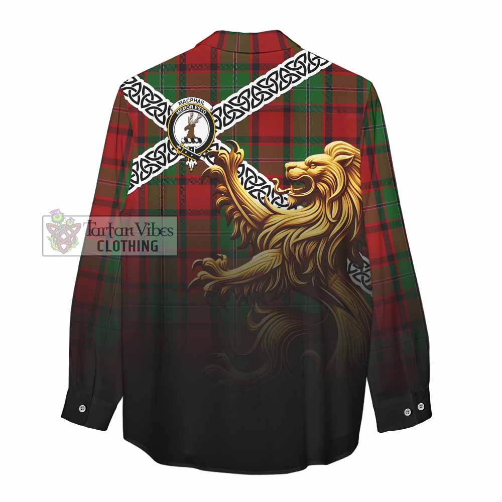 Tartan Vibes Clothing MacPhail (McPhail) Crest Tartan Women's Casual Shirt with Golden Lion Emblem Celtic Style