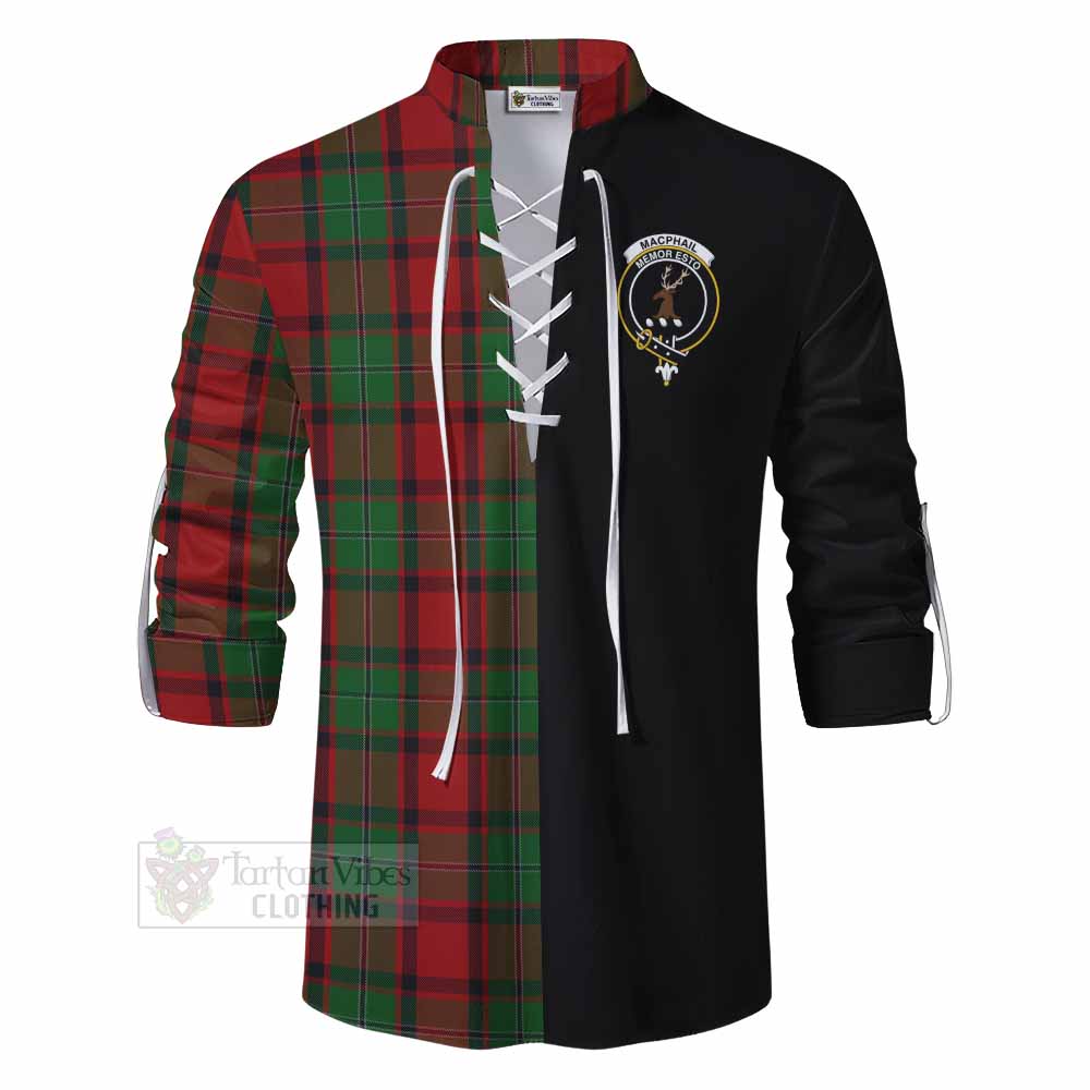 Tartan Vibes Clothing MacPhail (McPhail) Tartan Ghillie Kilt Shirt with Family Crest and Half Of Me Style